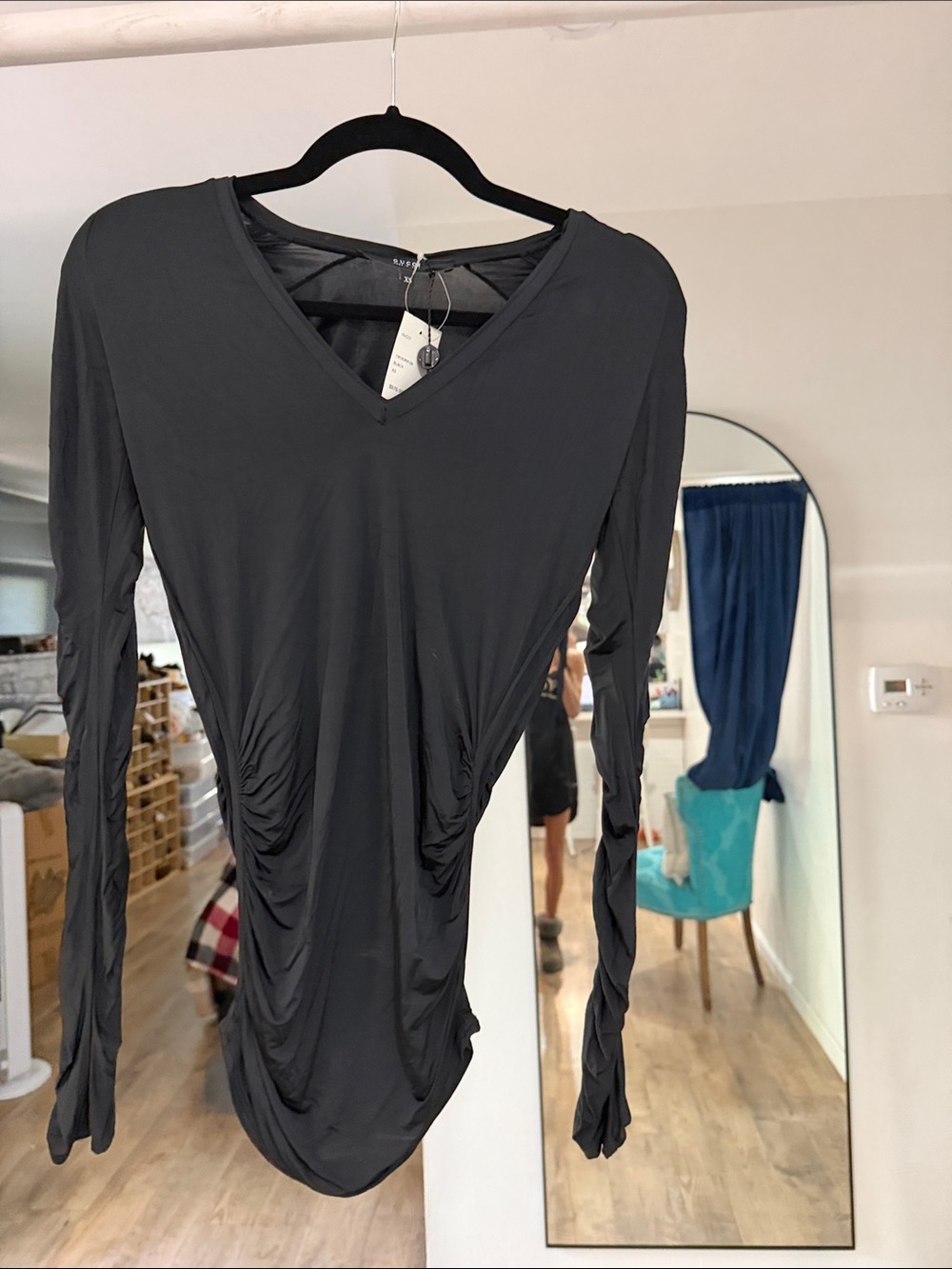 Gucci Black Long Sleeve V-Neck Ruched Women's Top